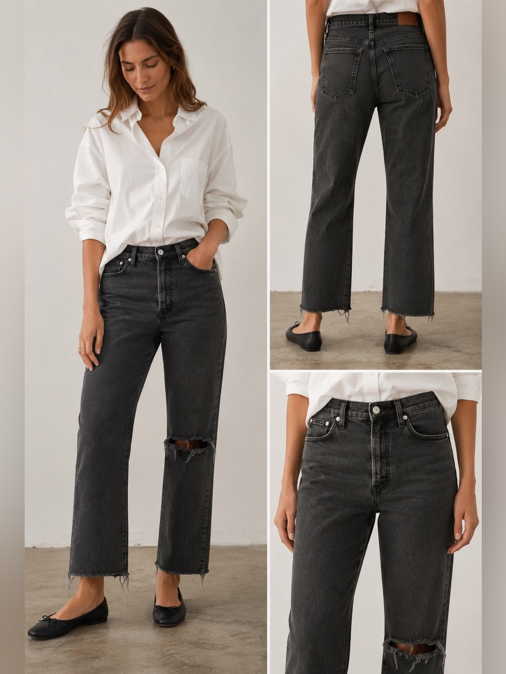 Madewell Perfect Vintage Distressed Straight Leg Black Jeans Raw Hem distressed